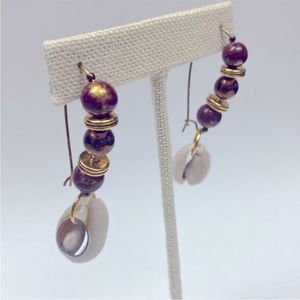 Handcrafted Beaded Gold and Purple Earrings
